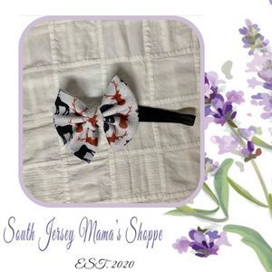 Infant Headband Black Band Gray With Black & Brown Deer Bow Size 0-3 Months B293